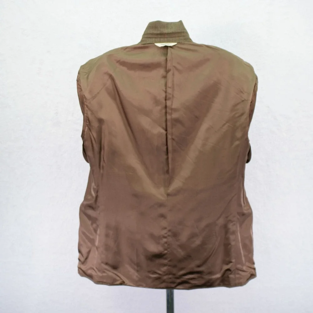 Pronto Uomo Wool Brown Tan Houndstooth W/ Red Orange‎ Winowpane 44R Sport Coat